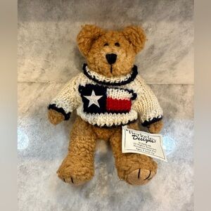 Berkeley Designs Teddy Bear Small Tan Jointed with Texas Flag Knit Sweater